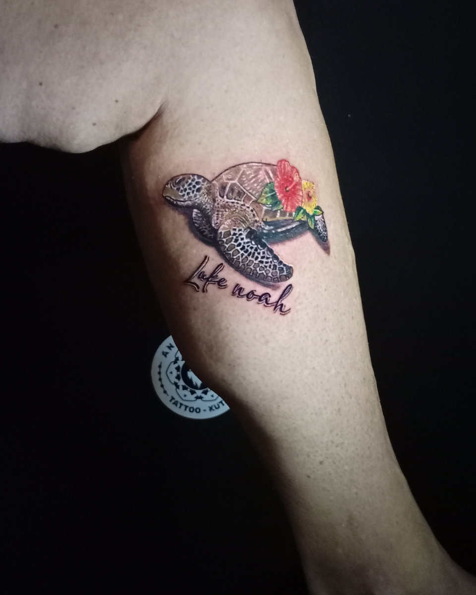 Anahata Ink Tattoo Kuta Bali - Medium Size Colorful Turtle Tattoo