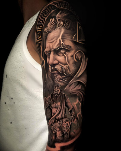 Anahata Ink Tattoo Kuta Bali - Full Sleeve Poseidon Tattoo Bali