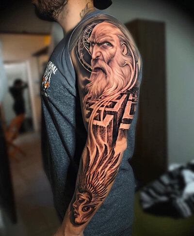 Anahata Ink Tattoo Kuta Bali - Full Sleeve Ragnarok Theme Tattoo