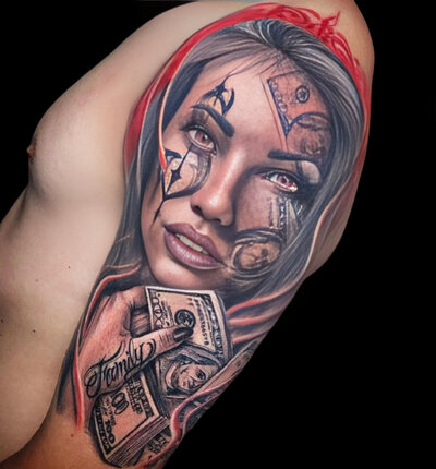Anahata Ink Tattoo Kuta Bali - Quarter Sleeve Colorful Chicano Girl Tattoo