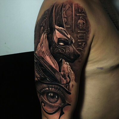 Anahata Ink Tattoo Kuta Bali - Quarter Sleeve Black Grey Egyptian Realism Tattoo