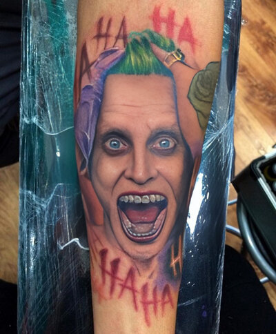 Anahata Ink Tattoo Kuta Bali - Quarter Sleeve Laughing Joker Tattoo in Color