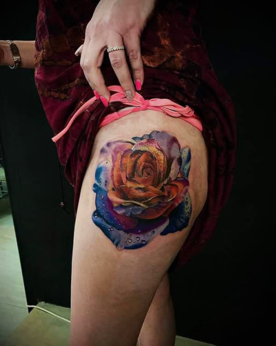 Anahata Ink Tattoo Kuta Bali - Cover-up Tattoo with Realistic Flower for Chaile